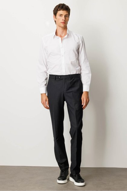 Men's Wool Blend Trousers with Pockets Black