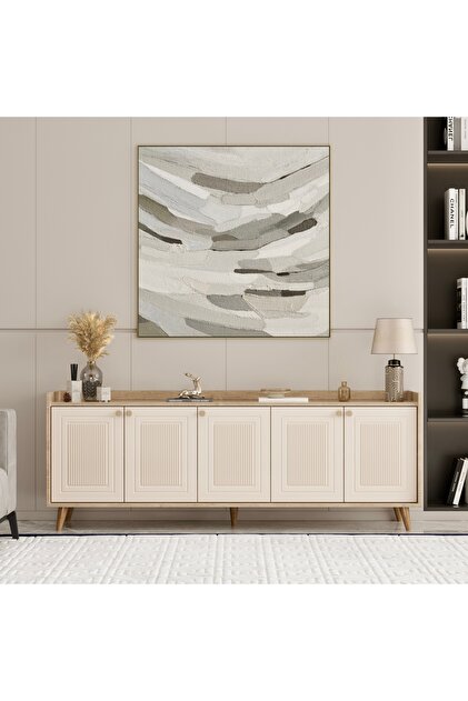 Belori Konsol, Tv Sehpası Safir Bej Mdf Bohem Kapak 185 Cm 5 Kapaklı