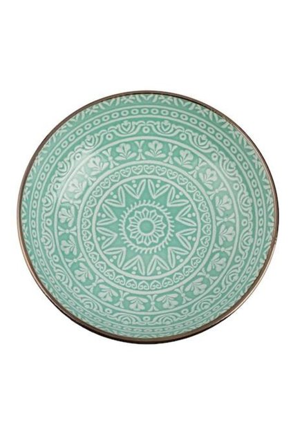Bol Ceramic 800ml Tribal Mint Verde Menta Reliefat Aztec pentru Salata sau Fructe