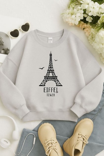 3 Yarn Combed Cotton Eyfel Printed Unisex Children's Sweat