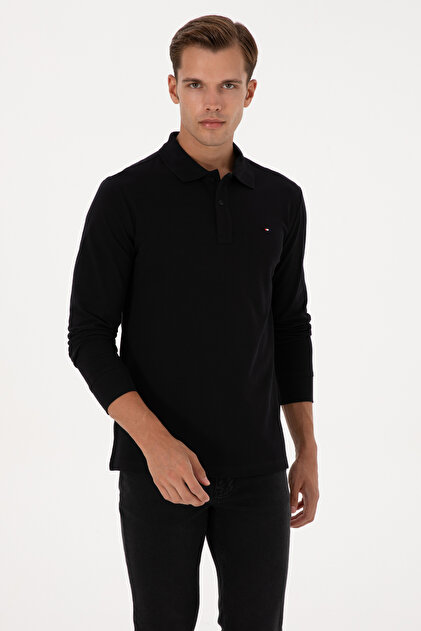 U.S. Polo Assn. Erkek Regular Fit Polo Yaka Siyah Basic Sweatshirt