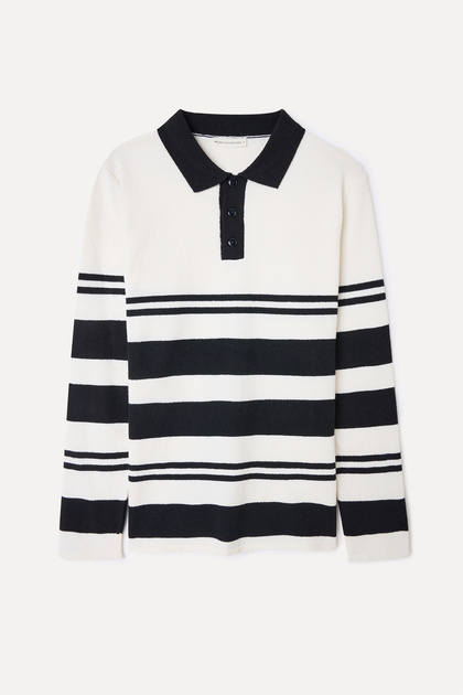Men's Ecru Striped Polo Collar Sweater