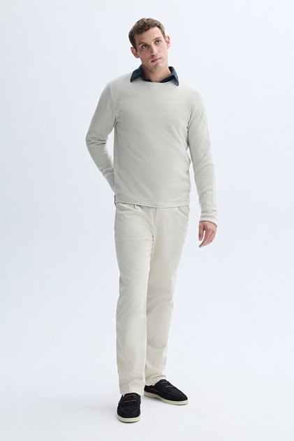Men's Stone Color Crew Neck Knitwear Sweater