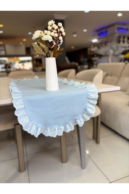 100% Cotton Fishtail Frilled Oval Runner Duck Linen (40X110)