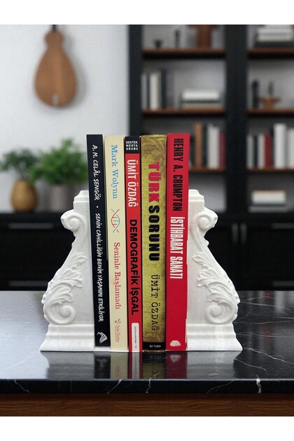 Classic Motif Decorative Book Holder-Marble Look Set of 2-Stylish Bookshelf Accessory