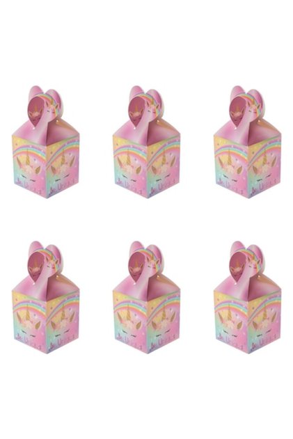 Set cutii de carton pentru tort cu unicorn roz, 9,9x8,5x8,5 cm, 6 buc