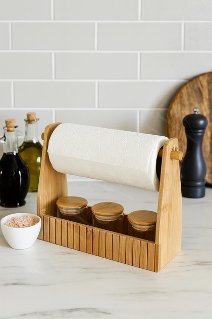 Eco Stand Bamboo Paper Towel Holder Stand – Kitchen Organizer with Slots