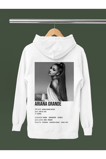 Ariana Grande Printed Cotton Long Sleeve Ribbed 3-Ply Hooded Sweatshirt