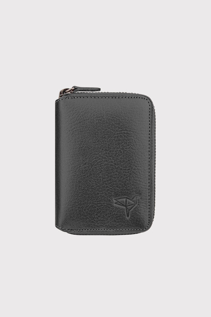 Chain Genuine Leather Gray Unisex Card Holder Wallet