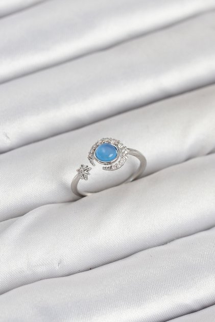 Brass Silver Color Zircon Stone Moon Star Women's Ring