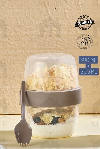 Diet and Yogurt Container with Spoon and Fork Oatmeal Muesli Snack Diet Storage Container (300ml + 300ml)