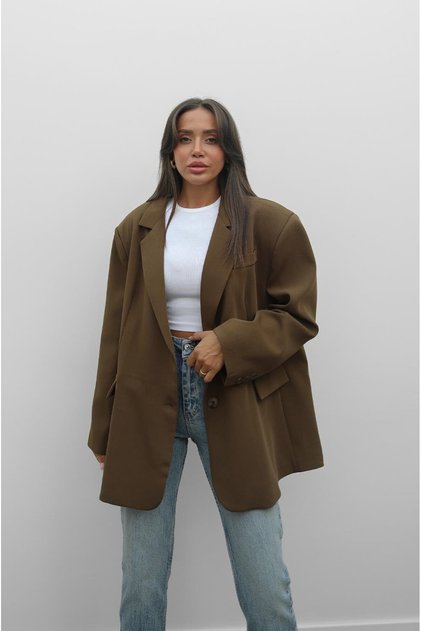 Khaki Oversize Blazer Jacket with Ornamental Pockets