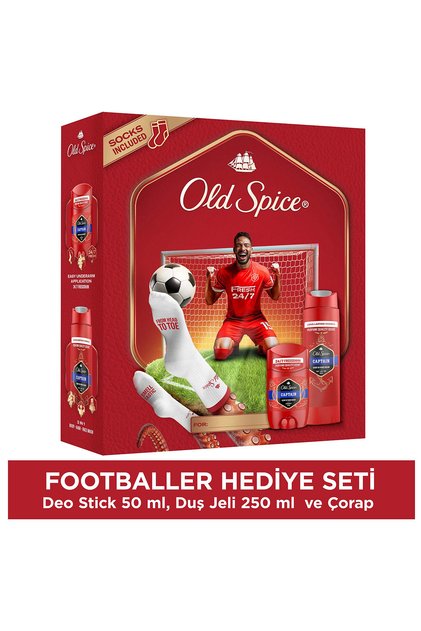 Captain Footballer Erkek Hediye Seti: Stick Deodorant 50ml, Duş Jeli ve Şampuan 250ml ve Çorap