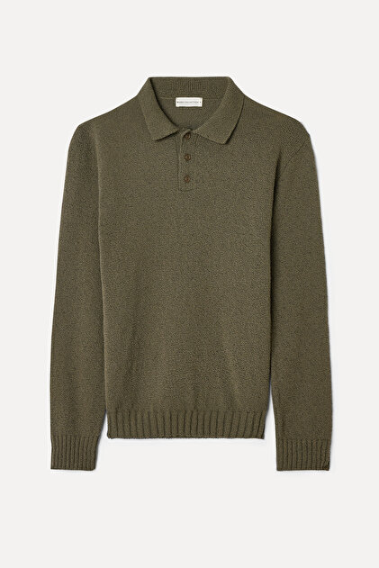 Men's Ecru Polo Collar Sweater