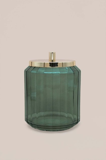 Emerald Glass Bathroom Jar, Cotton Ball Holder