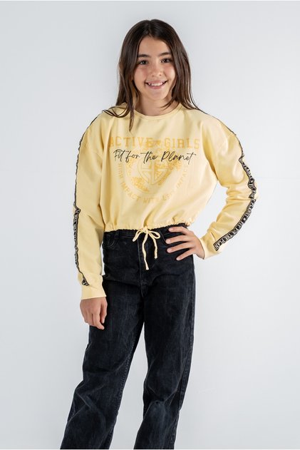 Girl's Printed Drawstring Waist Long Sleeve Sweatshirt