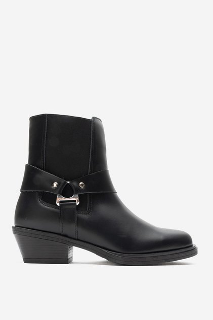 Women's Short Heel Western Boots Genuine Leather Rg 3523 Black