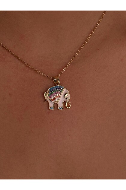 Women's Tiny Colorful Elephant Steel Necklace Pearlescent Gold Exquisite Everyday Colorful Trend Jewelry