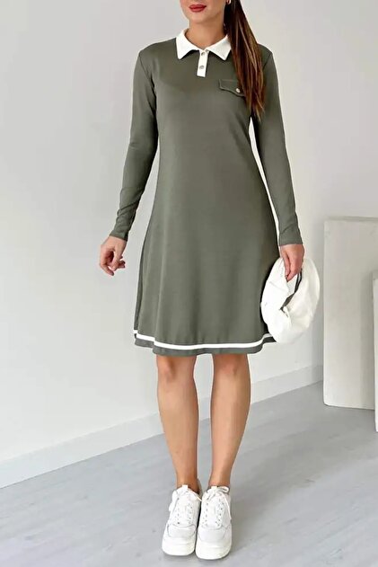 Rochie modală cu guler polo și mâneci lungi