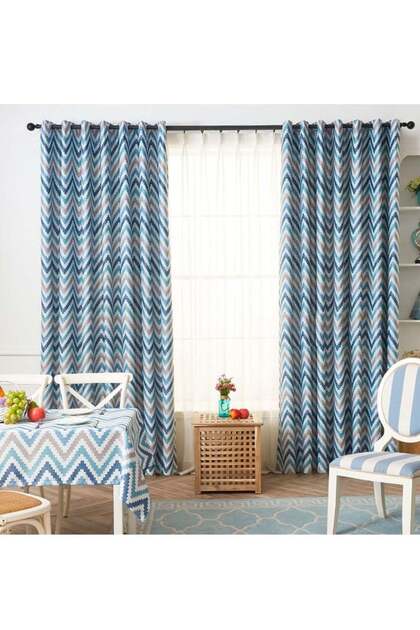 2-Piece Corrugated Paper Print Blackout Curtains, Perforated 1.4x2.4m