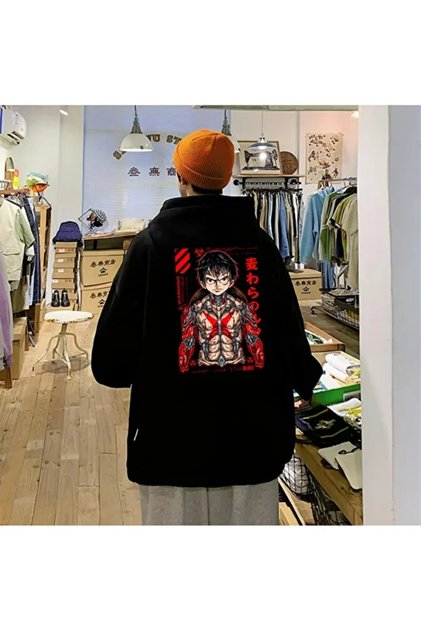 Sevunera One Piece Monkey D. Luffy Printed Black Hooded Sweatshirt