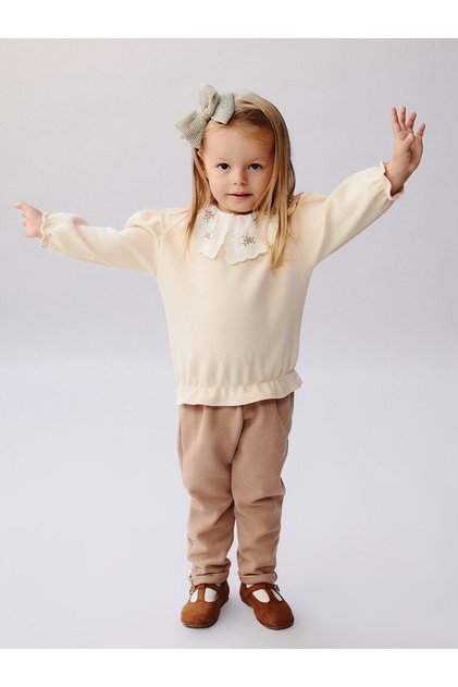 Mg Trenden Beige Baby Collar Soft Textured Baby Girl Blouse and Leggings
