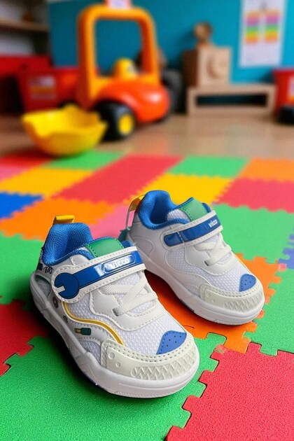 Boy's Daily Velcro Anatomical Sole Sports Shoes Sneaker White