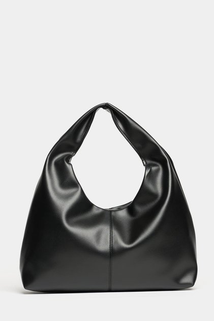 Siyah PU Deri Kadın Shopper Omuz Çantası – Yumuşak Form Vintage Model