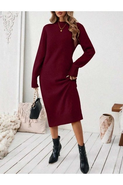 Half Turtleneck Comfortable Fit Long Sleeve Midi Length Knitwear Dress