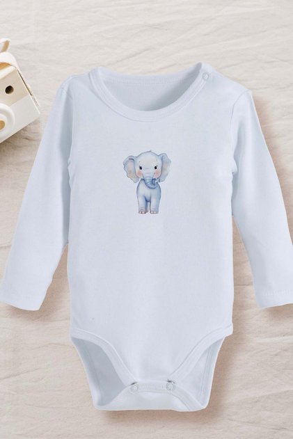 100% Cotton Organic Elephant Design Baby Bodysuit