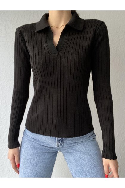 Black Polo Neck Ribbed Knitwear