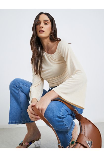 Women Beige One Shoulder Crop Top