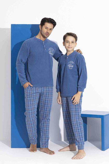 Men's Father-Son Front Two Buttons Wellsoft Fleece Pajamas Set