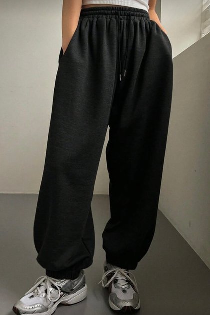 Black 3 Thread Ribbed Jogger Sweatpants
