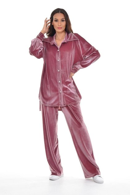Women's Velvet Shirt Pants Powder Set
