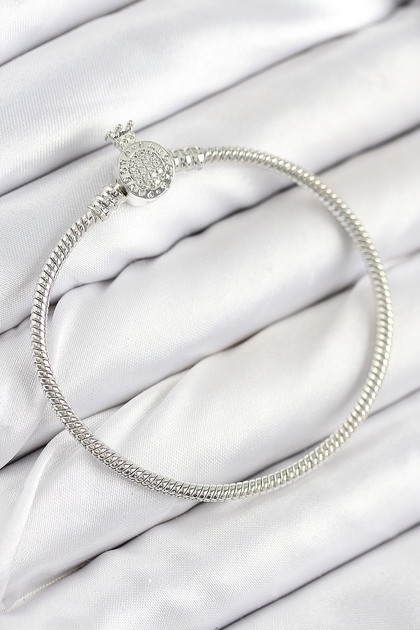 Brass Charm Zircon Stone Crown Model Silver Color Women's Bracelet - Tj-Bb7802