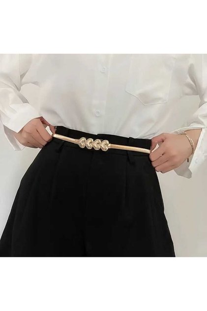 Elegant Women's Gold Plated Stretchable Metal Belt with Heart Buckle