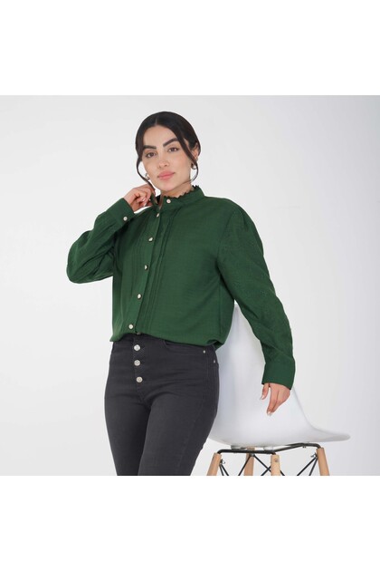 Soft Crepe Ladies Shirt – High Neck and Full Sleeves with Embroidery, Available in 3 Colors