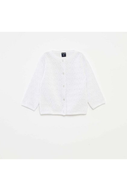 Openwork knit buttoned cardigan WHITE