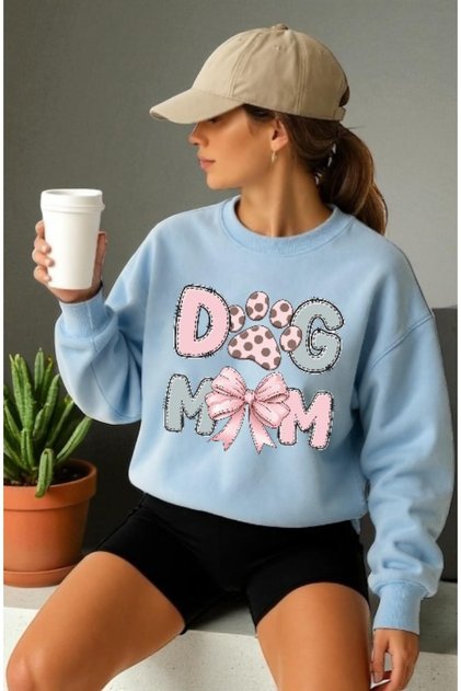 Unisex Long Sleeve Dog Mom Front Transfer Printed Crew Neck Sweatshirt