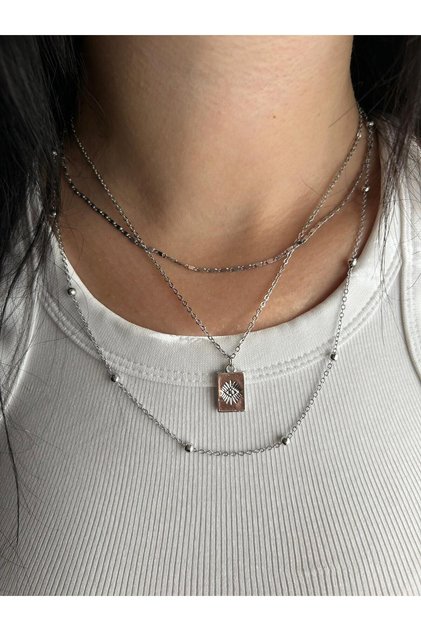 Kadın 3'Lü Göz Plaka Detaylı Kombin Kolye