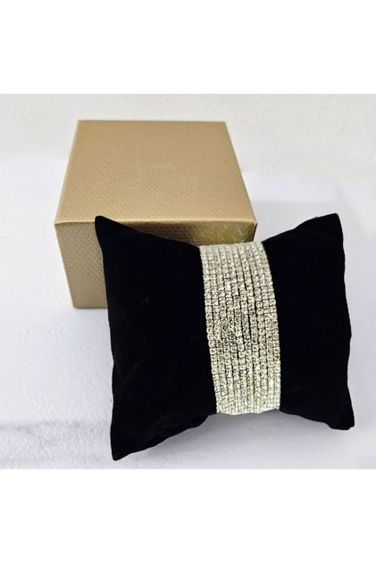 Set de brățări elastice cu sclipici, cu cristale artizanale, argintiu