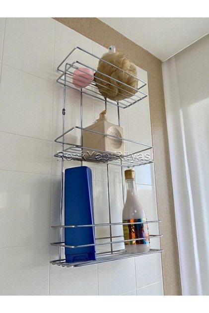 Kare 3-Layer Metal Bathroom Shelf with Screws, In-Tub Shower Shelf, Modern Economic Bathroom Shelf