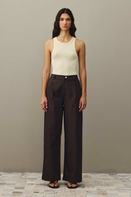Relaxed Fit Palazzo Denim Pants Brown