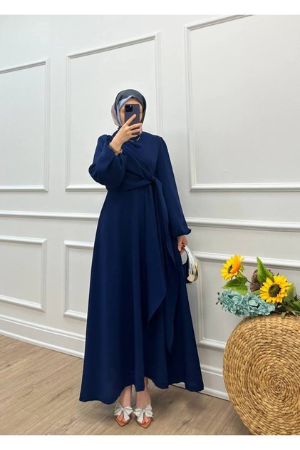 Women's Crepe Hijab Dress with Shawl Detail on the Front