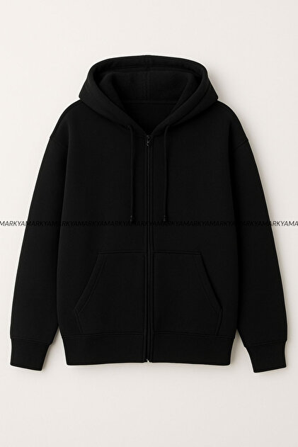 Unisex Zippered Fleece Hooded Oversized Winter Hoodie Jacket with Kangaroo Pocket