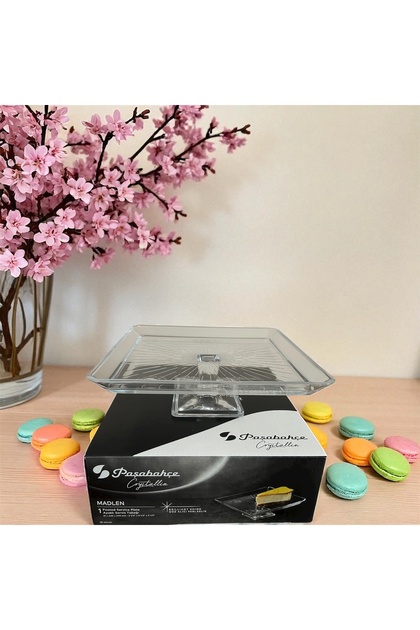 Madlen Crystallin Ayaklı Kare Servis Tabağı 24 cm