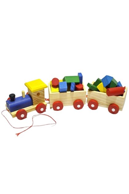 Set trenuleț din lemn cu forme geometrice pentru copii, 30 x 8 x 7 cm