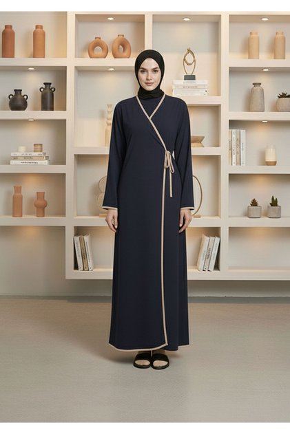 Inside-Out Tie-Up Double-Breasted Collar Prayer Dress Lycra Stretchy Fabric