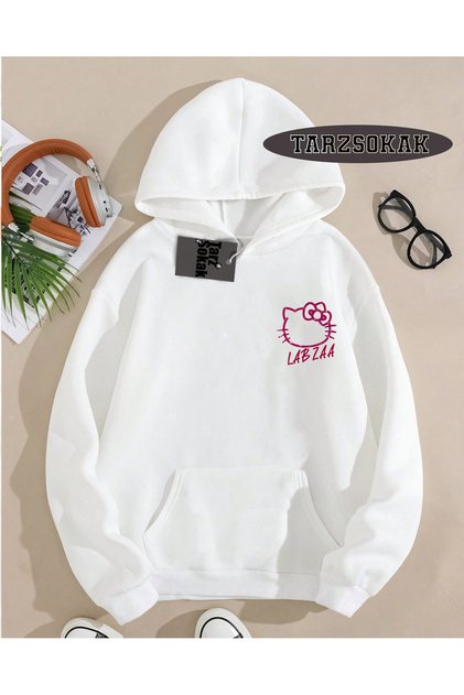 Kapşonlu Sweatshirt Beyaz LABZA HELLO KİTTY Özel Tasarım